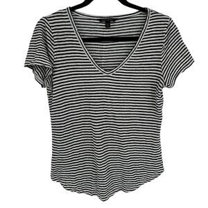 Banana Republic Striped V-Neck Tee Black White Short Sleeve Breathable Casual XS